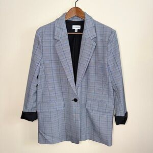 Steve Madden Plaid Blazer Oversized Boyfriend Gray Blue Preppy M